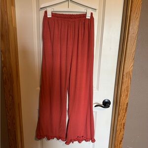 Acting Pro Women Size XL Rust Wide-Leg Pants with Ruffle Hem